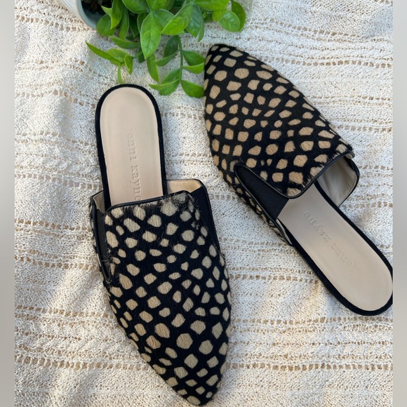 JENNY KAYNE shearling black tan giraffe mule Made in Italy size 35 Brand new - Picture 8 of 15